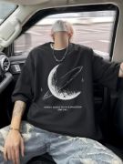 Baskılı Oversize Bisiklet Yaka T-shirt - Siyah resmi